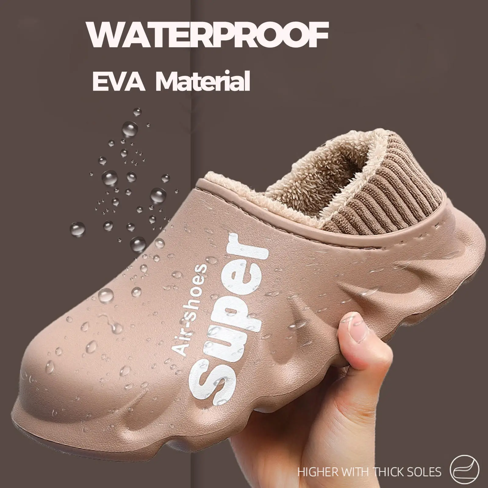 Winter Warm Plush Slippers EVA Non-slip Shoes For Men Women Couple Indoor Outdoor Waterproof Home Autumn Sports Cotton Slippers