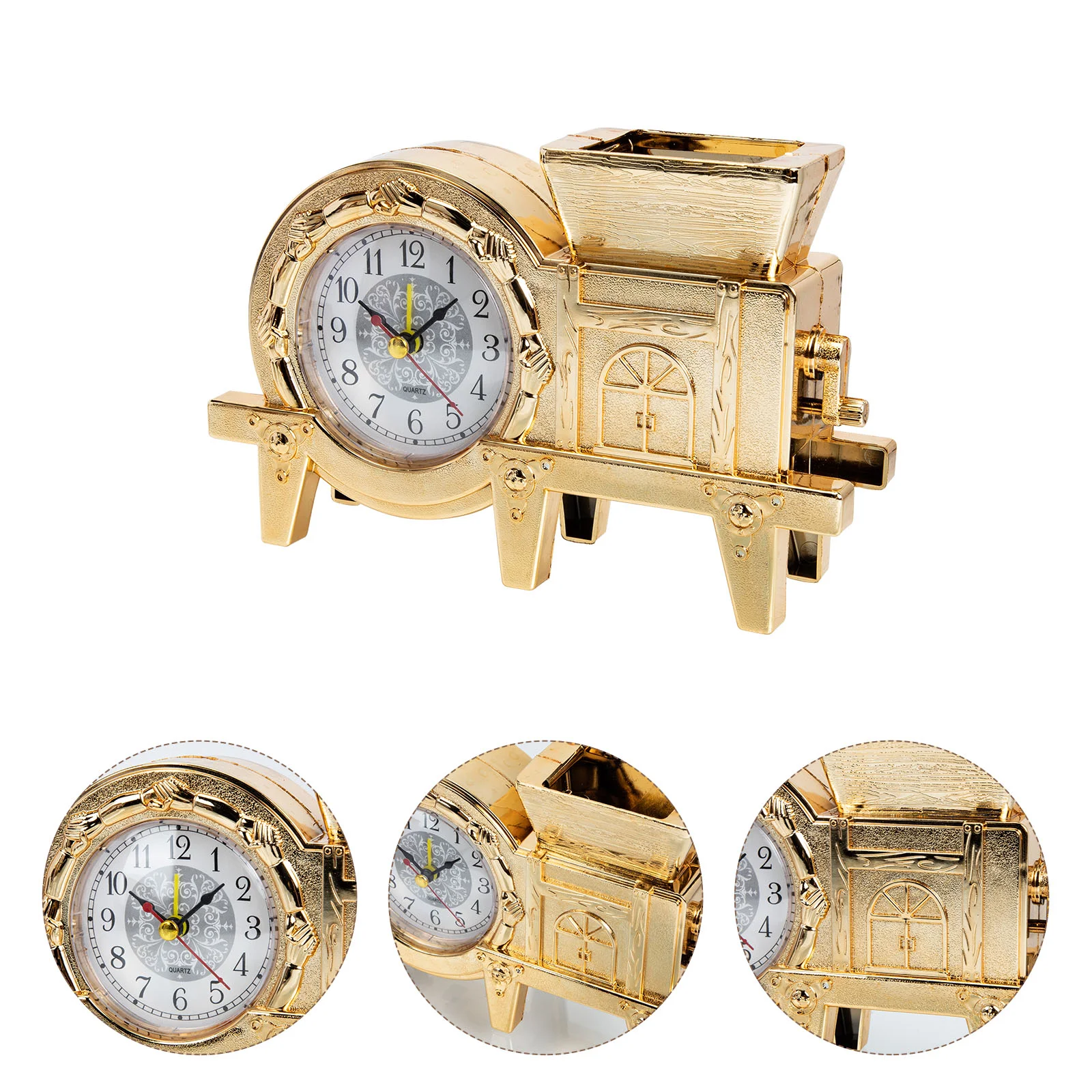 

Tabletop Retro Clock Ornament Simple Style Desktop Windmill Pen Holder Clock Decor