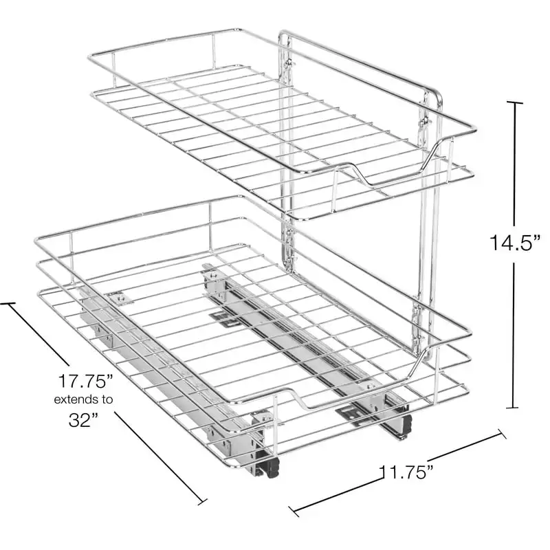 

Shelf Pull-Out Cabinet Organizer - Medium - Roll-Out Extendable Sliding Drawer - Steel Metal - Holds 100 lbs. - Cabinets, Cookwa