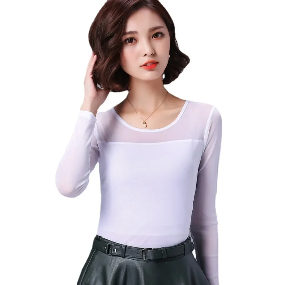 

Женские Модные кружевные эластичные футболки с длинным рукавом Топы для осени и зимы Одежда