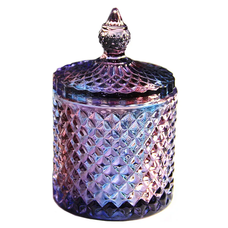 

Crystal Glass Candy Box with Lid Glass Jar Colored Glaze Ashtray Sucrier Vintage Ware Purple Jar Storage Tank