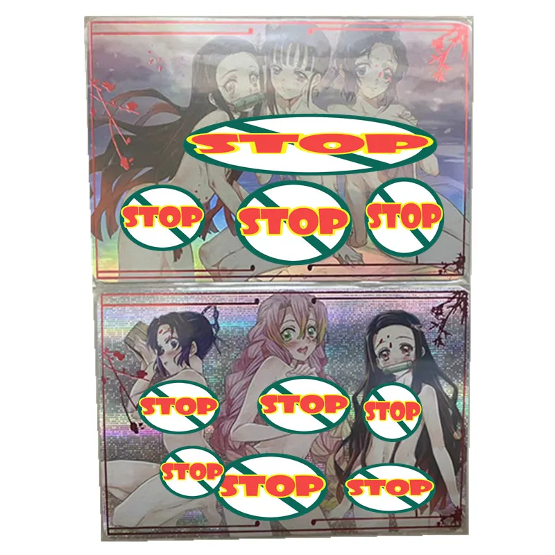 

2Pcs/set Demon Slayer Girls Nude Refractive Color Flash Cards Nezuko Kanroji Mitsuri Diy Gift Toys Anime Game Collection Cards