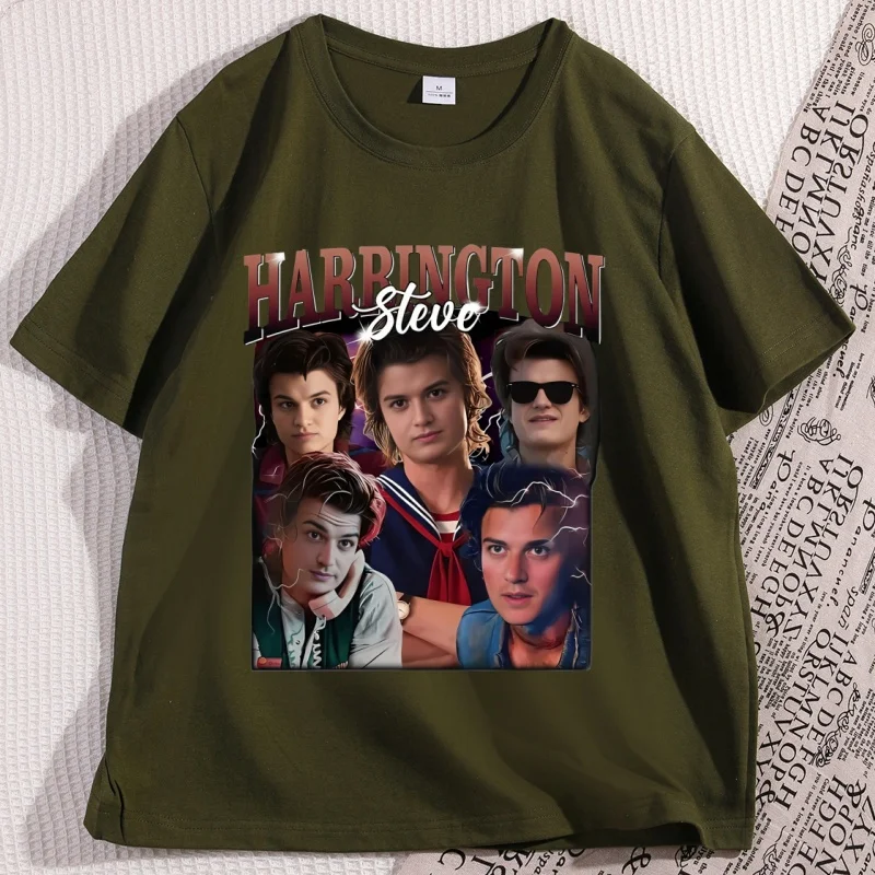 Фото Хлопковая футболка Steve Harrington с коротким рукавом и круглым вырезом, футболка для няни, уличная одежда большого размера, повседневная повседневная футболка №4