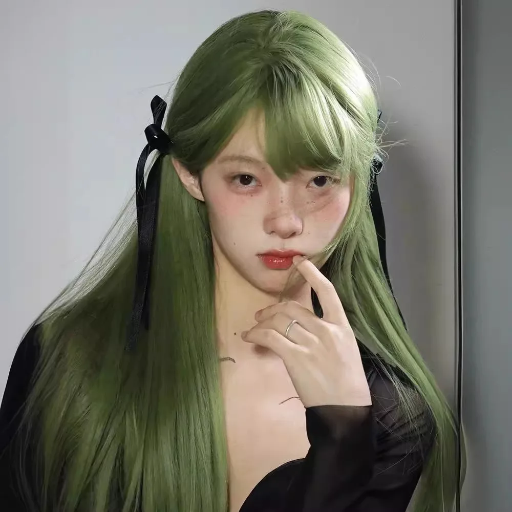 Зеленые длинные прямые синтетические парики для женщин с естественной волной и