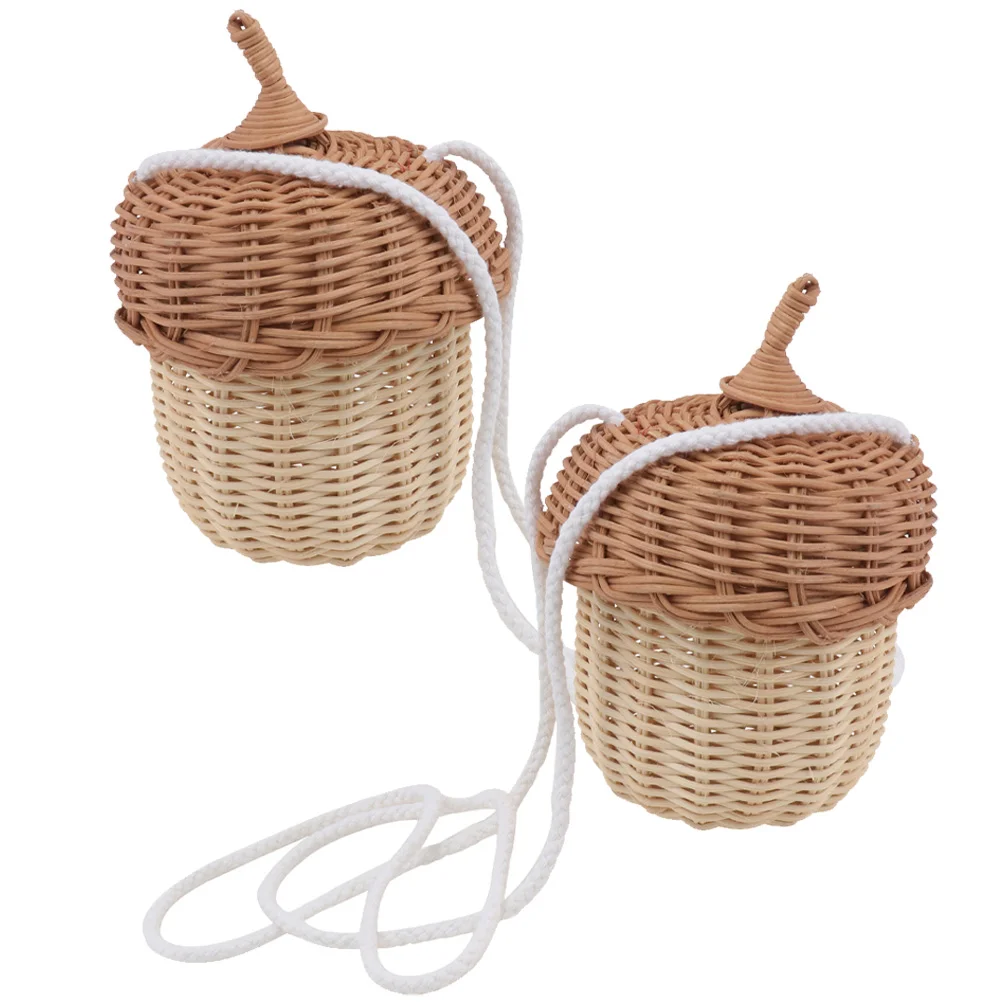 

Bag Kids Basket Crossbody Rattan Handbag Handwoven Bags Woven Small Tote Christmas Purse Beach Shoulder Pinecones Mini Candy