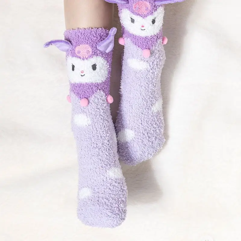 

Sanrios Cinnamoroll Kuromi зимние теплые флисовые Носки средней длины с бархатной подкладкой