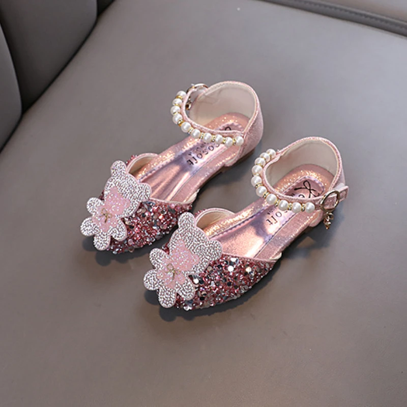 Детская обувь для девочек модные элегантные блестящие свадебные сандалии