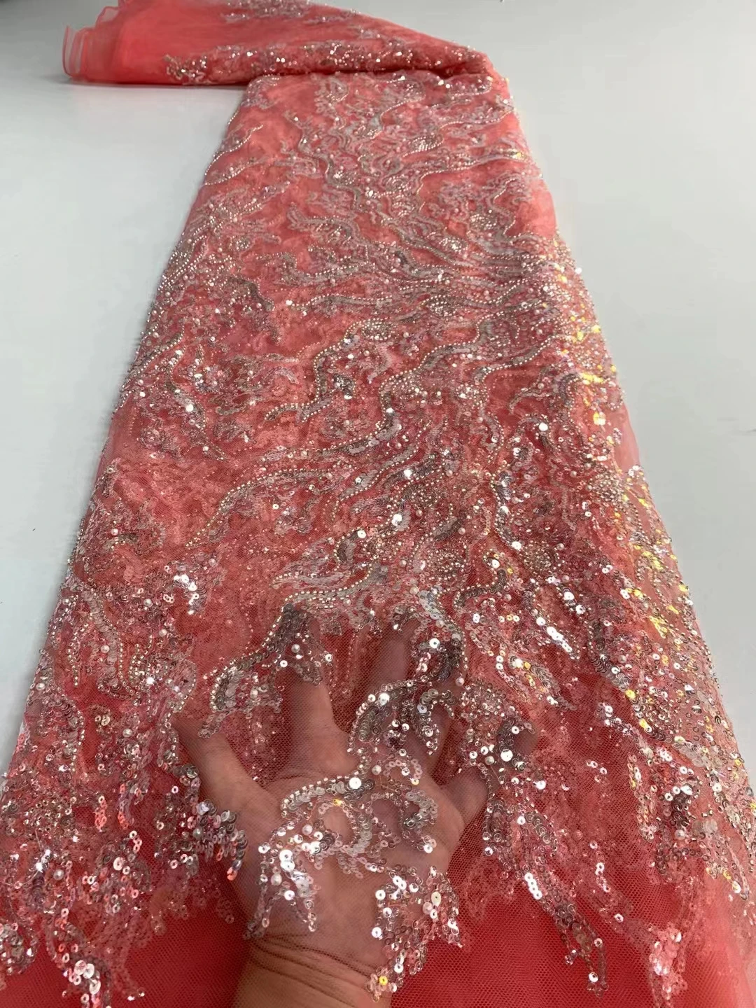 Новая тяжелая промышленная кружевная вышитая сетка с бусинами и блестками