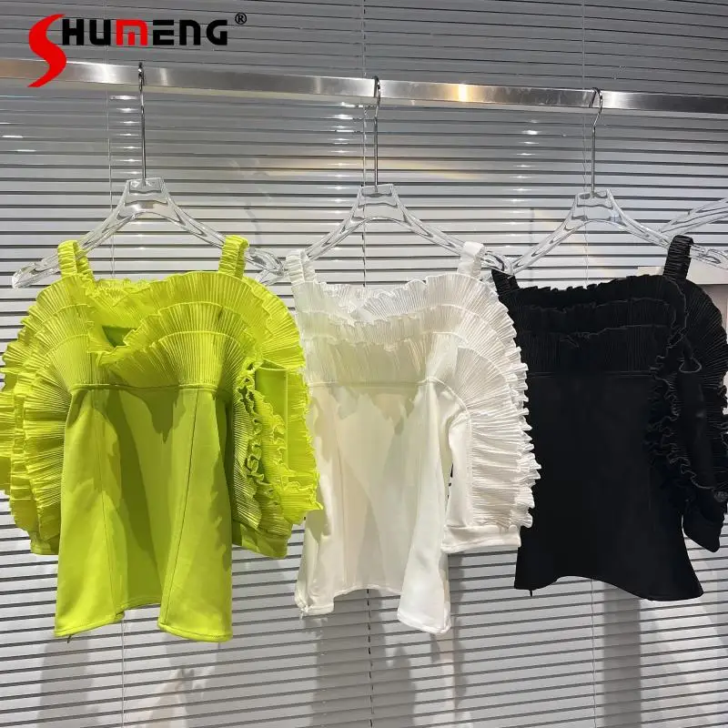 

Ladies 2022 Summer New Casual Classic Style Multi-Layer Lace Sling T-shirt Women's Fashion Streetwear Simple Solid Pullover Top