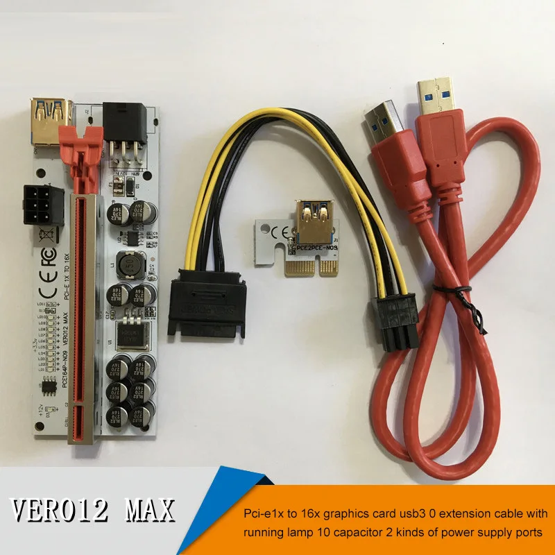

1-6 PCS Newest Riser VER012 MAX USB 3.0 PCI-E Riser VER 012 MAX Express 1X 16x Extender GPU Adapter Card LED Work Indicator