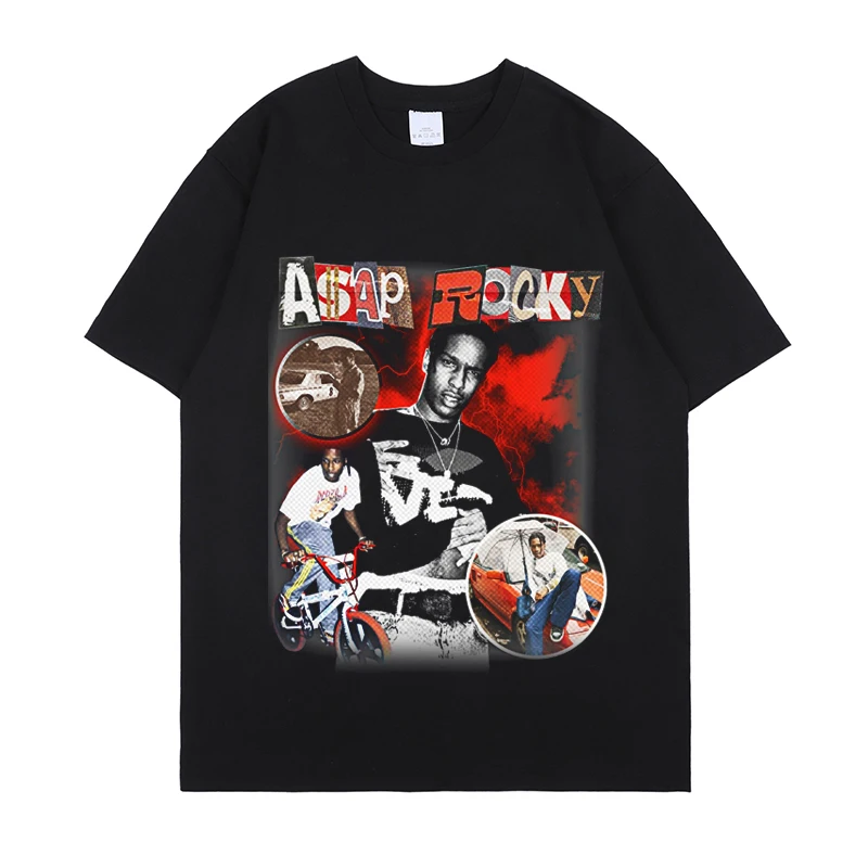 ASAP Rocky Graphic T-shirts Hip Hop Short Sleeve Loose Tshirt Tops Harajuku Tees 100% Cotton Vintage Teeshirt Retro Casual Shirt