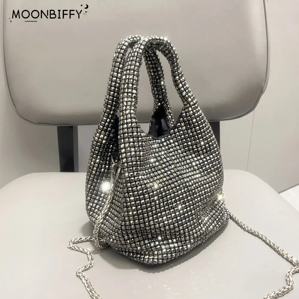 

Luxury Designer Shoulder Bag Handle Rhinestones Evening Clutch Bag Purses and Handbag Hobo Shiny Crystal Clutch Purse Bucket Bag