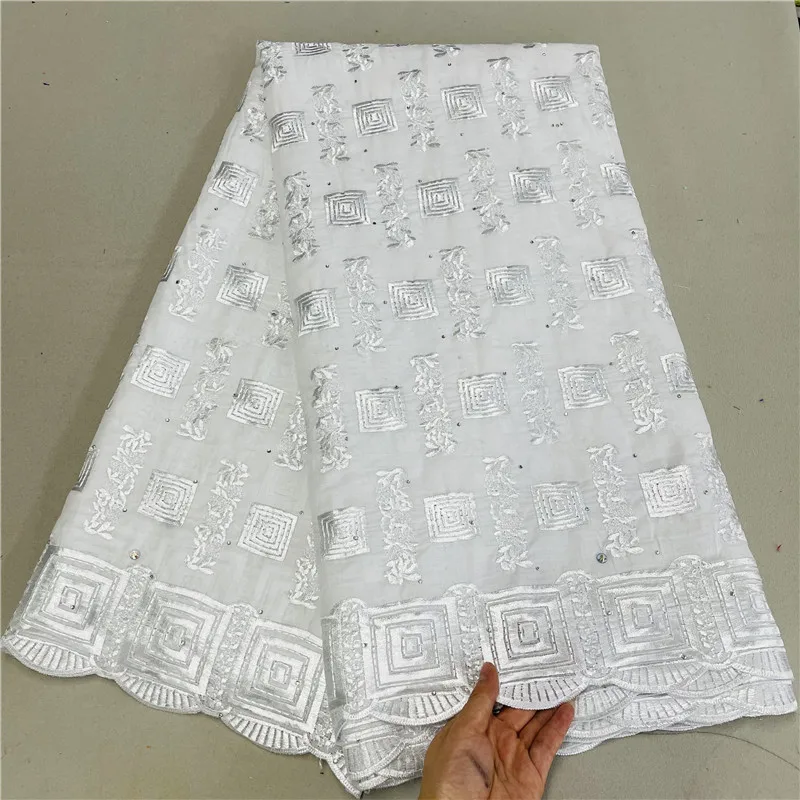 

Latest African White Cotton Lace Fabric 5Yard Swiss Voile Material Nigerian Embroidery Cloth Coton Tissu Broderie Africain NC27