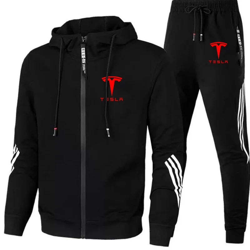 

Tesla Printed Man Hoodies Sets Two Pieces Sweatshirts + Pants Cardigan Top Solid Color Autumn Winter Warm Clothes Tracksuit Sets