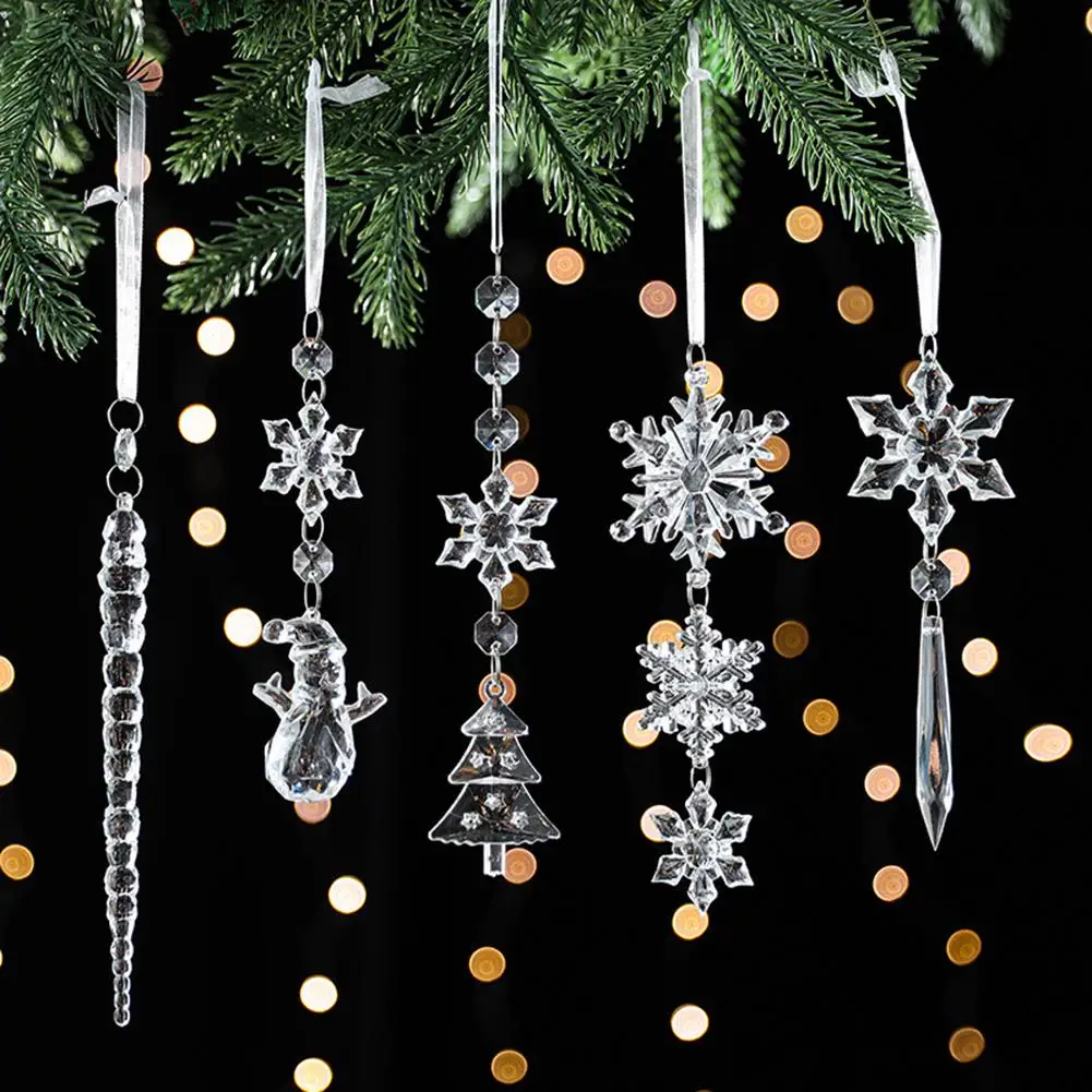 

Рождественское прозрачное акриловое украшение, искусственные снежинки, подвеска в виде сосулек на рождественскую елку, Новогоднее украшение, товары Вечерние