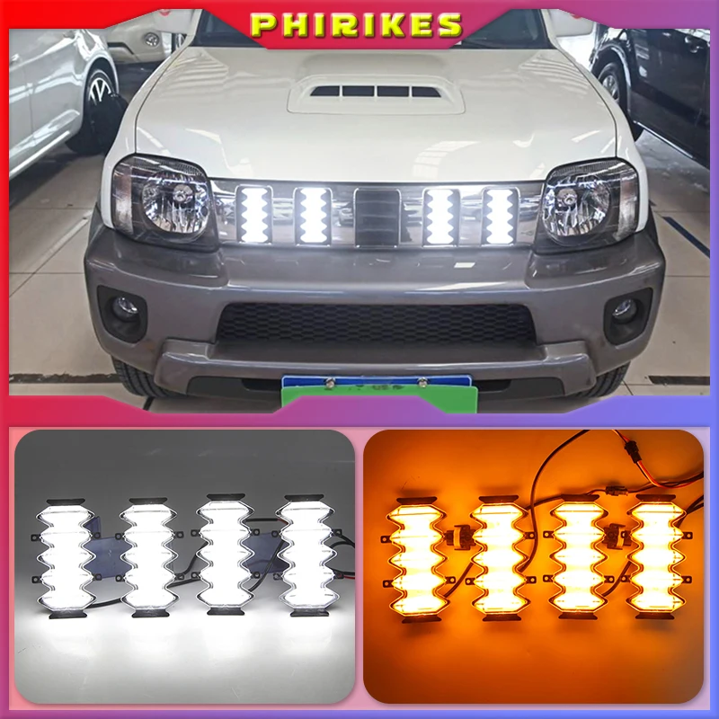 

4PCS LED Front Grille Upgrade Lamps Daytime Running Light For Suzuki Jimny 2019 2020 2021 DRL Yellow turn signal