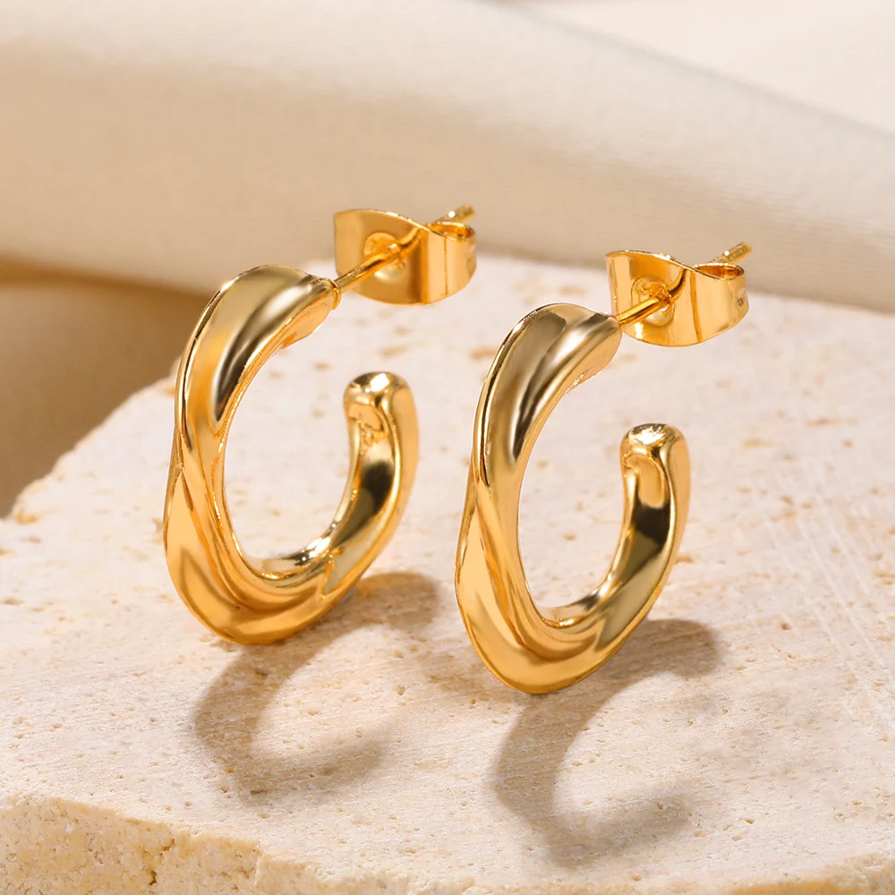 

Stainless Steel Hoop Earrings For Women Gold Color Geometric Twist Earrings For Women's Ear Jewelry Gift 2023 Free Shipping