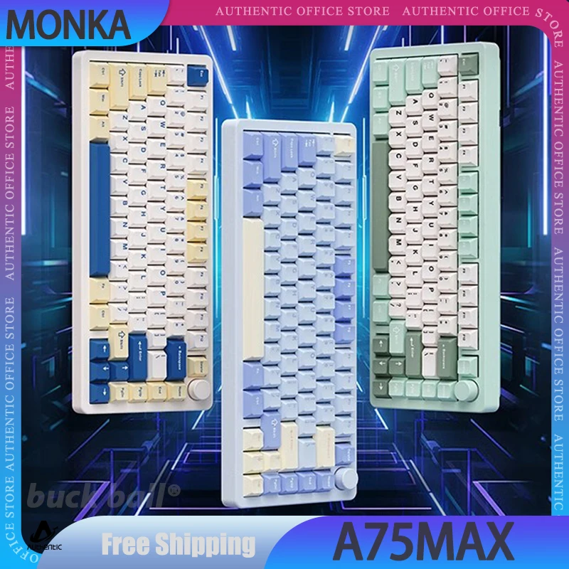 MONKA A75MAX Mechanical Gamer Keyboards 3Mode 2.4G Bluetooth Wireless Keyboard RGB Customize Gaming For QMK/VIA Gifts