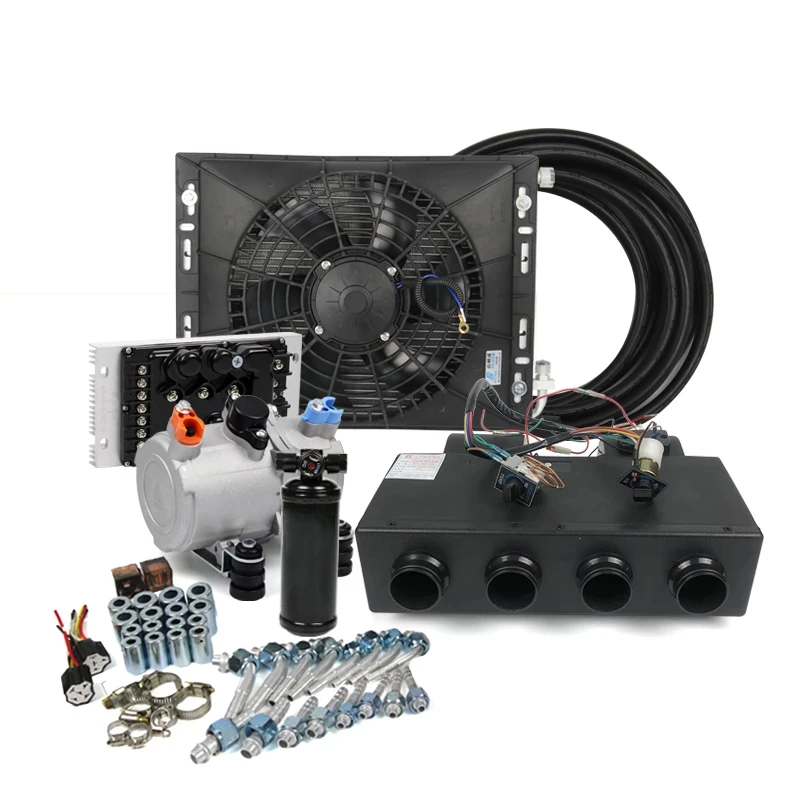 Universal 12V 24V Auto Electric Air Conditioning Compressor 4 Hole Evaporator Assembly Kit for Car Street Rod A/C Conditioner