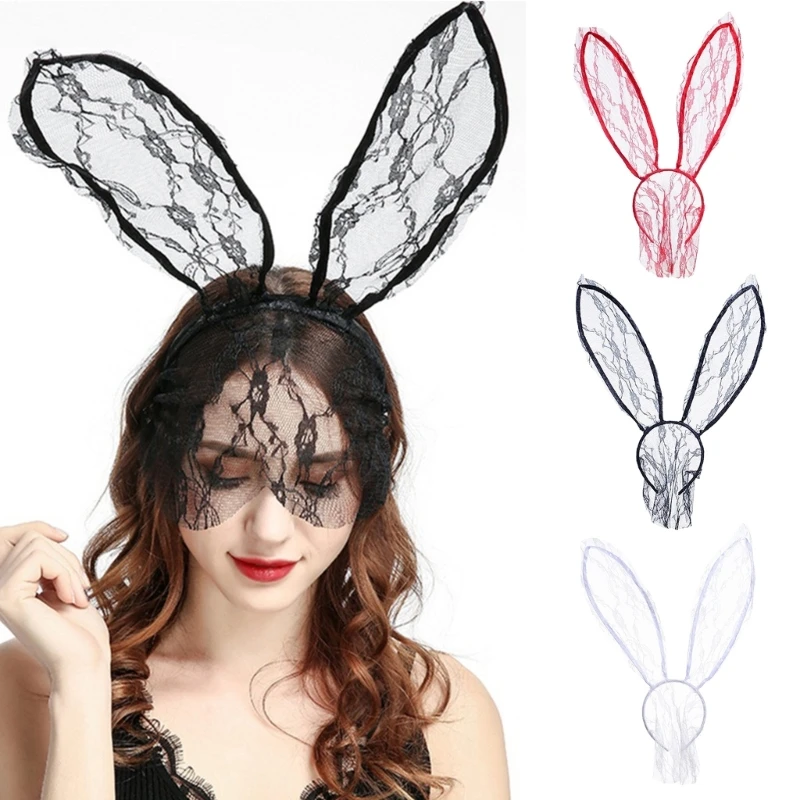 

Rabbits Ear Headband EyeMask Bunny Headband Bunny Ear Headband For Women Headband Veil Sexy Lace Headband Face Veil