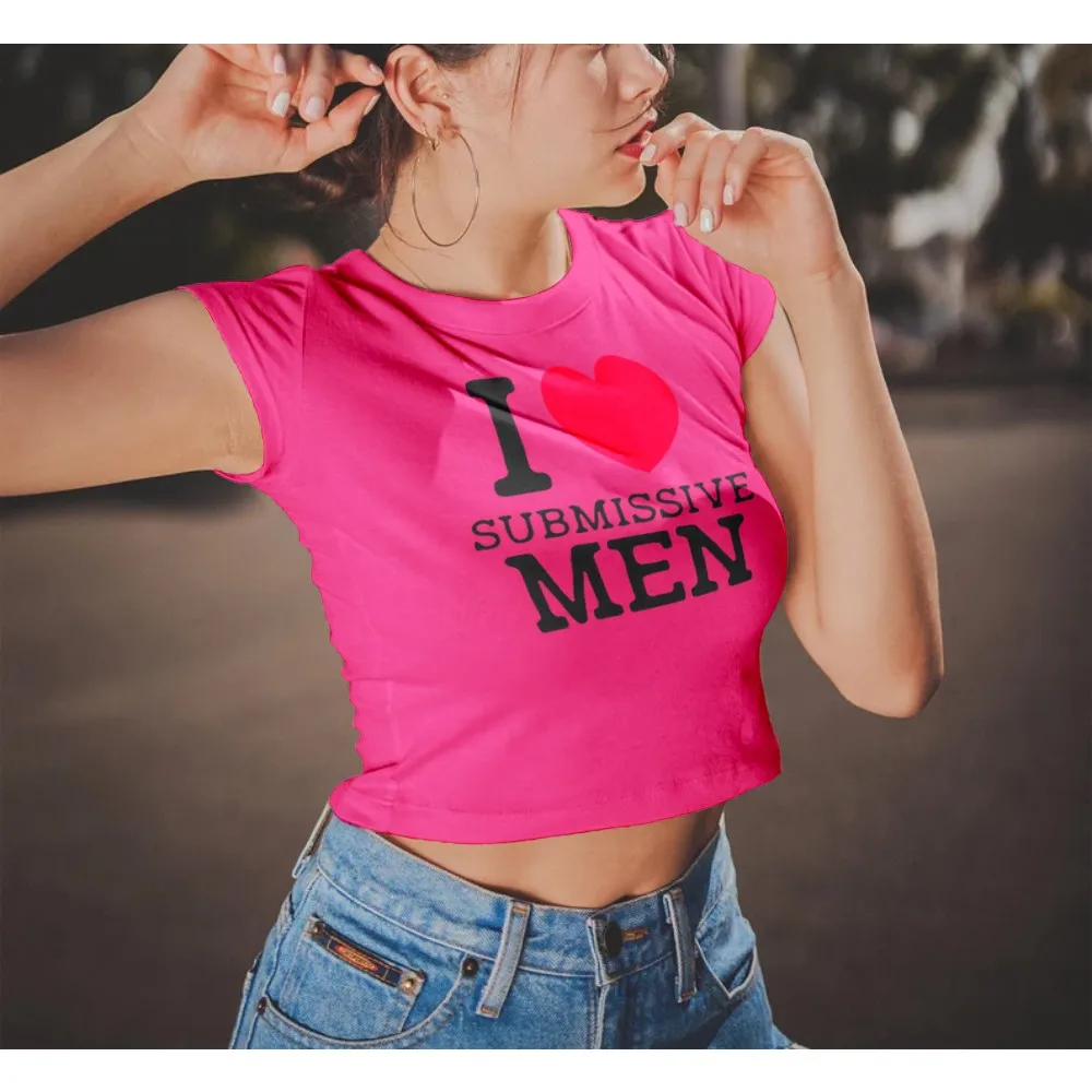 

Rheaclots Women's Y2K I Love Submissive Men Print Crop Top
