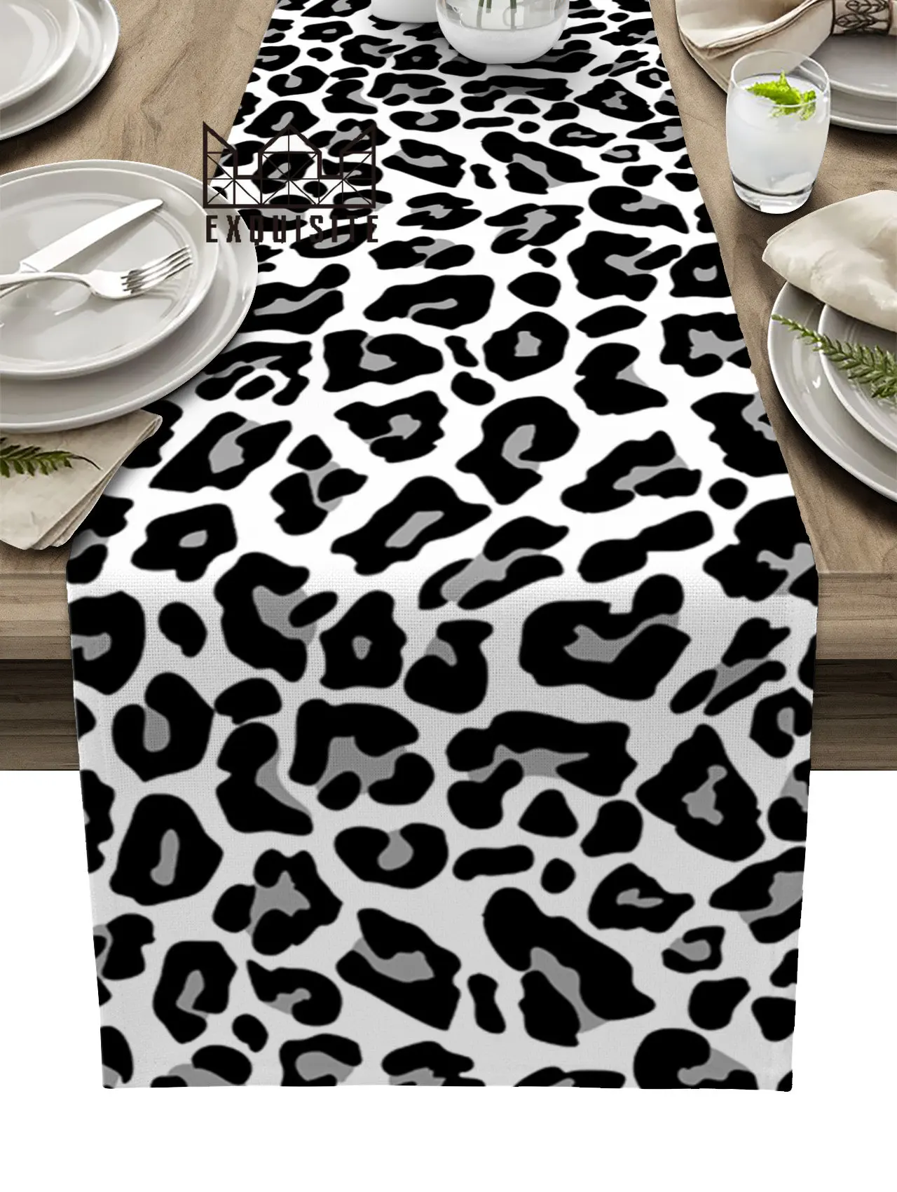 

Черно-белая скатерть с леопардовой текстурой, Настольная дорожка для свадебной вечеринки, столовая скатерть, украшение для дома и кухни