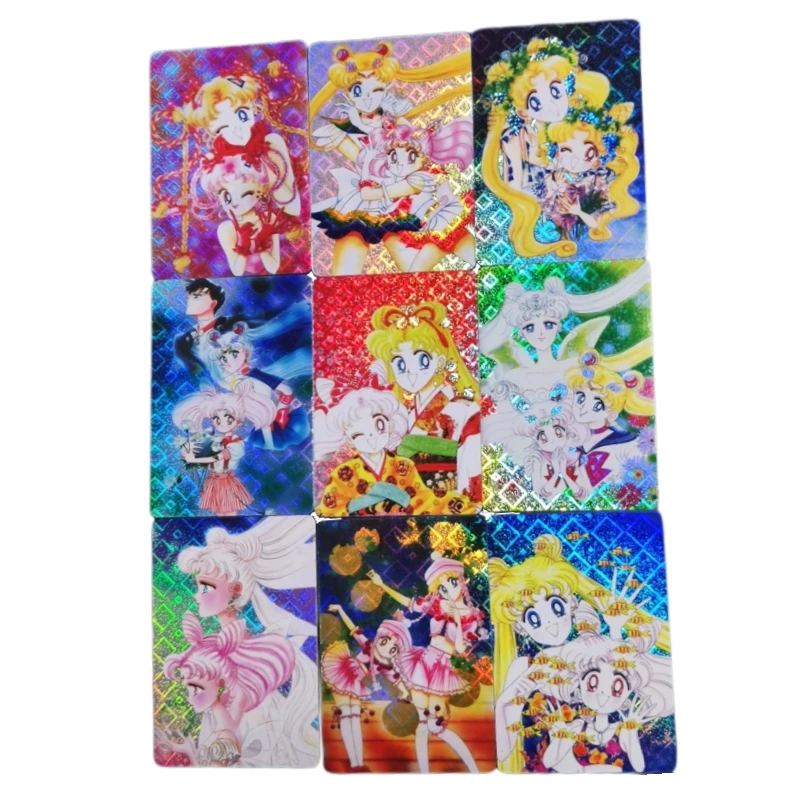 

9pcs/set Sailor Moon Animation Characters Tsukino Usagi Chibiusa Sticky Flash Card Classics Anime Collection Cards Toy Gift