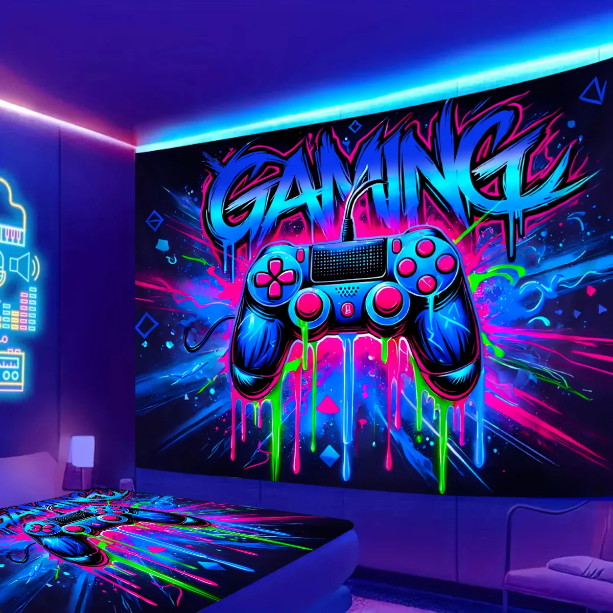 

Fluorescent Game Controller Tapestry