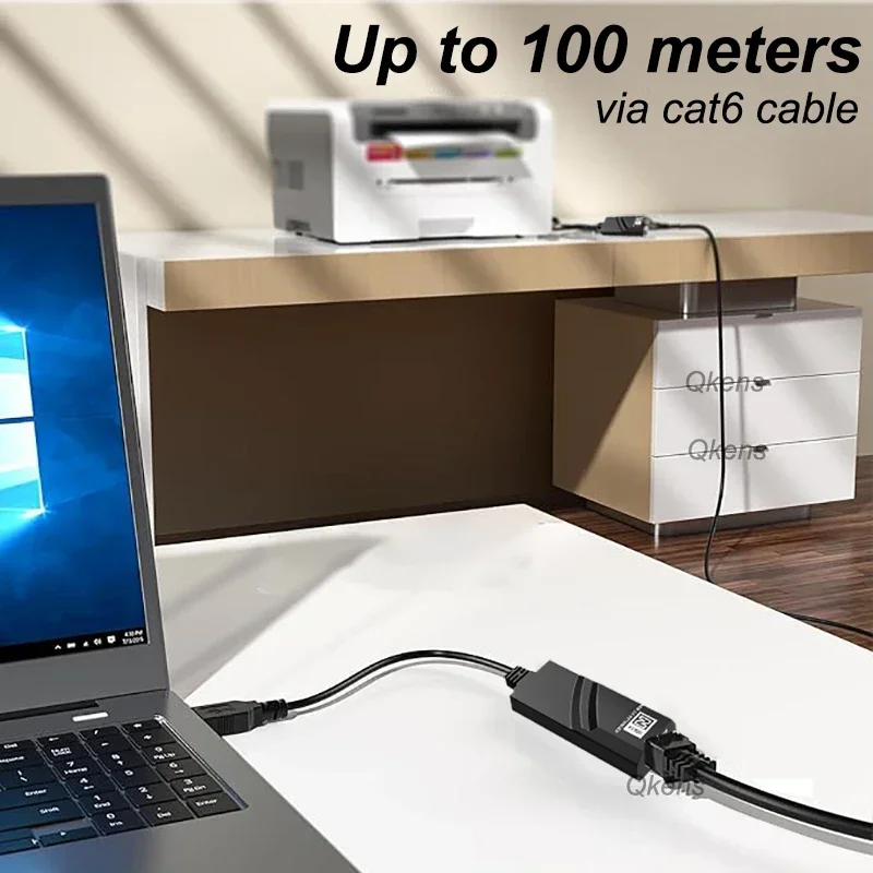 Фото USB 2.0 удлинитель до 100 м через кабель Ethernet Cat5e/Cat6, адаптер USB-RJ45 для камеры, мыши, клавиатуры, принтера, USB-флешки №4
