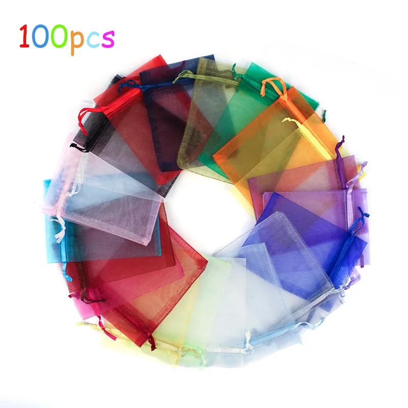 

100Pcs 21 Color 7X9cm 13X18cm Organza Bags Gift Bag Drawable Jewelry Packing Pouches Can Custom LOGO