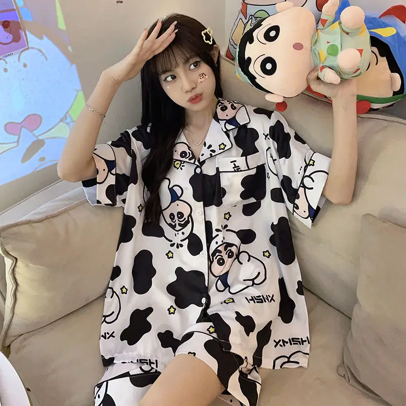 Summer New Kawaii Crayon Shinchan Pajamas Cartoon Pajama Sets Short Sleeve Shorts Leisure Homewear Women's Sleep & Lounge