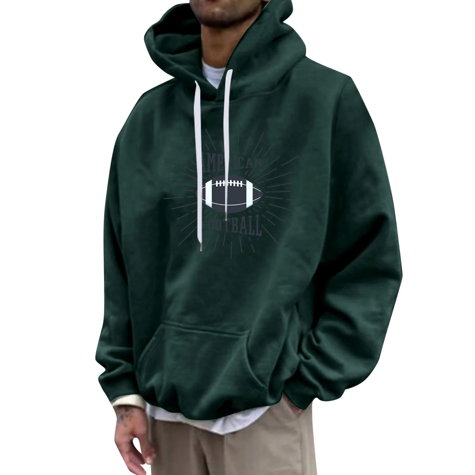 

Men's Autumn And Winter Simple Rugby Printed Sweatshirt Solid Color Printed Long Sleeve Pocket Long Sleeve Sleeveless Hoodie Men