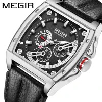 megir tonneau dial analog quartz watch men military sport glow waterproof leather strap wrist watches 24 hour date week2204