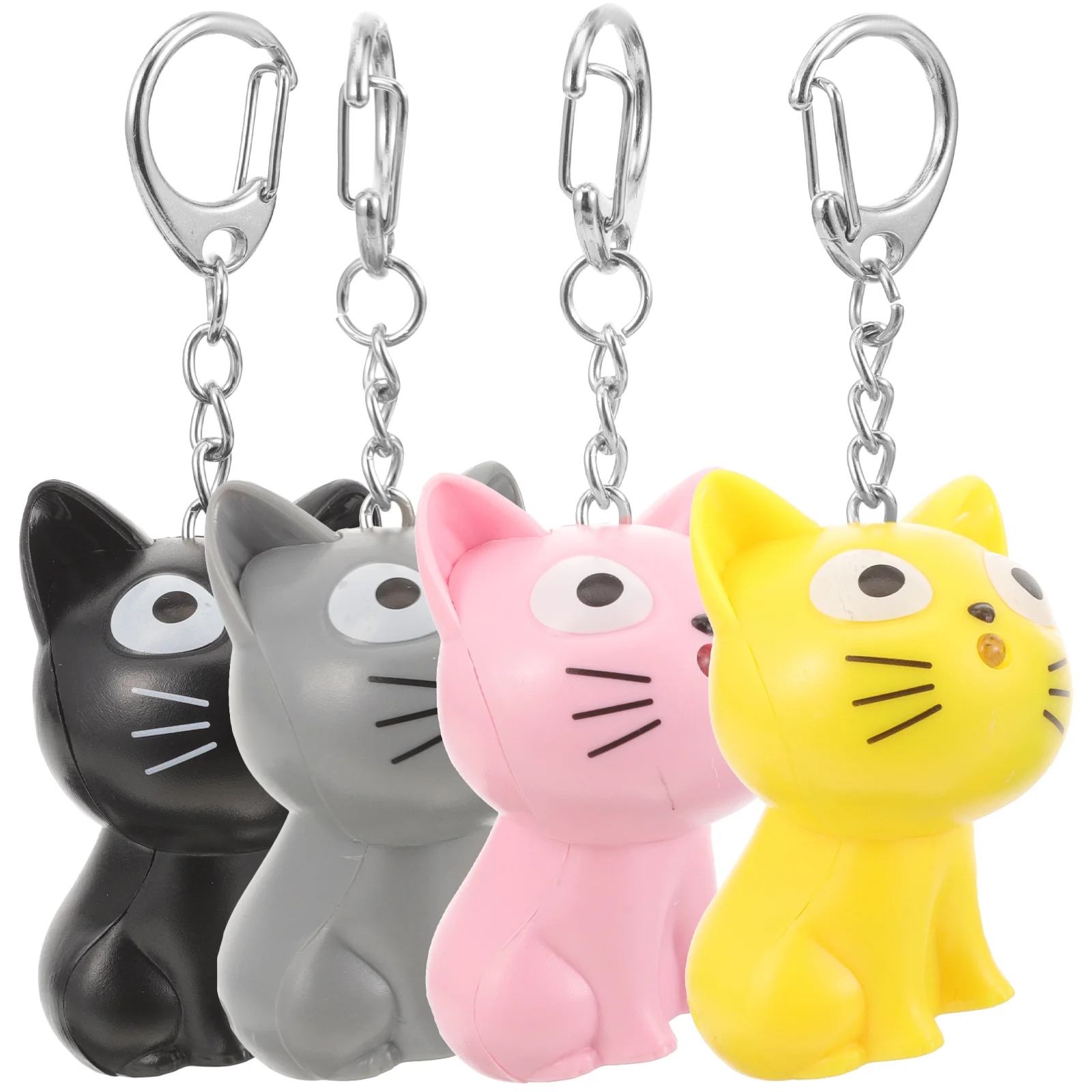 

4 Pcs Cheese Cat Keychain Cartoon Sound Keyring Small Rings Kids Keyrings Metal Keychains Backpack Lovers LED