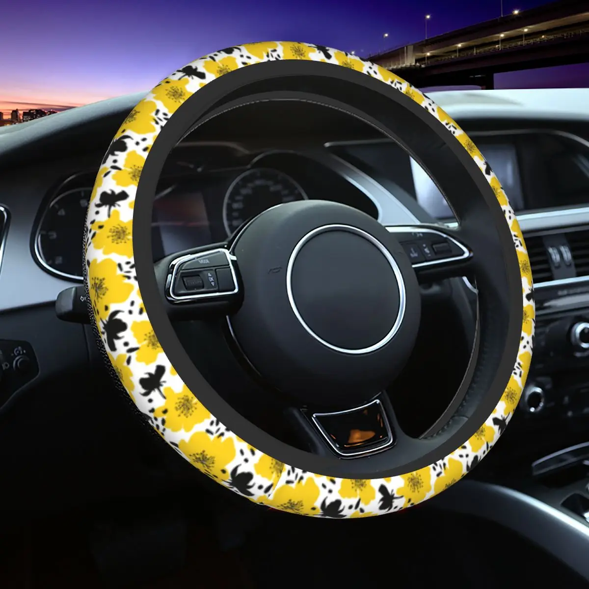 

38cm Steering Wheel Covers Yellow Flower Anti-slip Cute Floral Car-styling Elastische Automobile Accessory