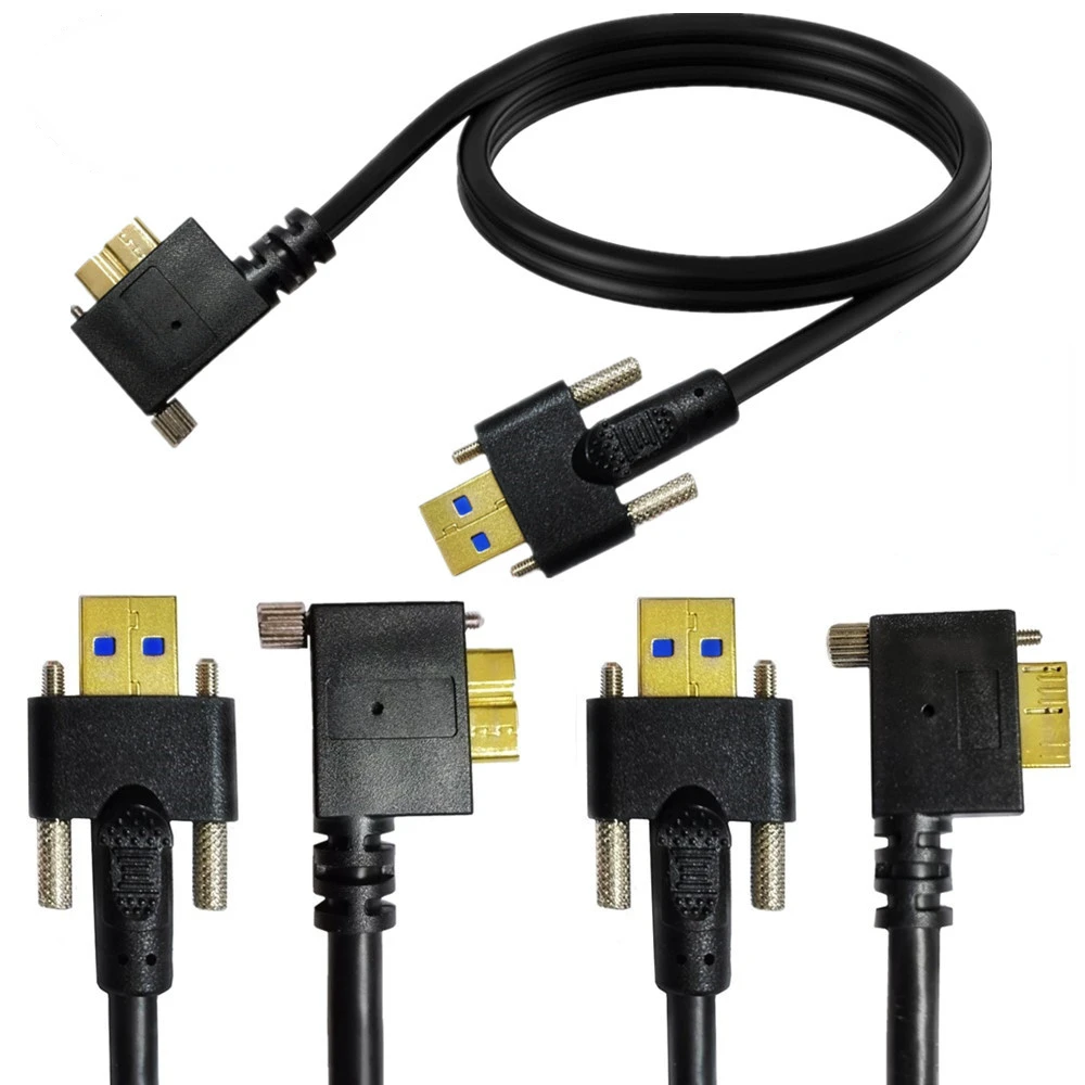 USB 3.0 A Male to Micro B Male, both with Dual M3 Screw Locking Cable Support Data Sync and Charging Cord 0.3m/1m/2m 5Gbps