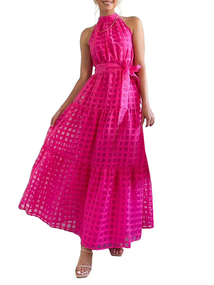 

Женское длинное плиссированное платье макси, привлекательное летнее платье на бретелях-спагетти с низким вырезом, открытой спиной и высоким разрезом