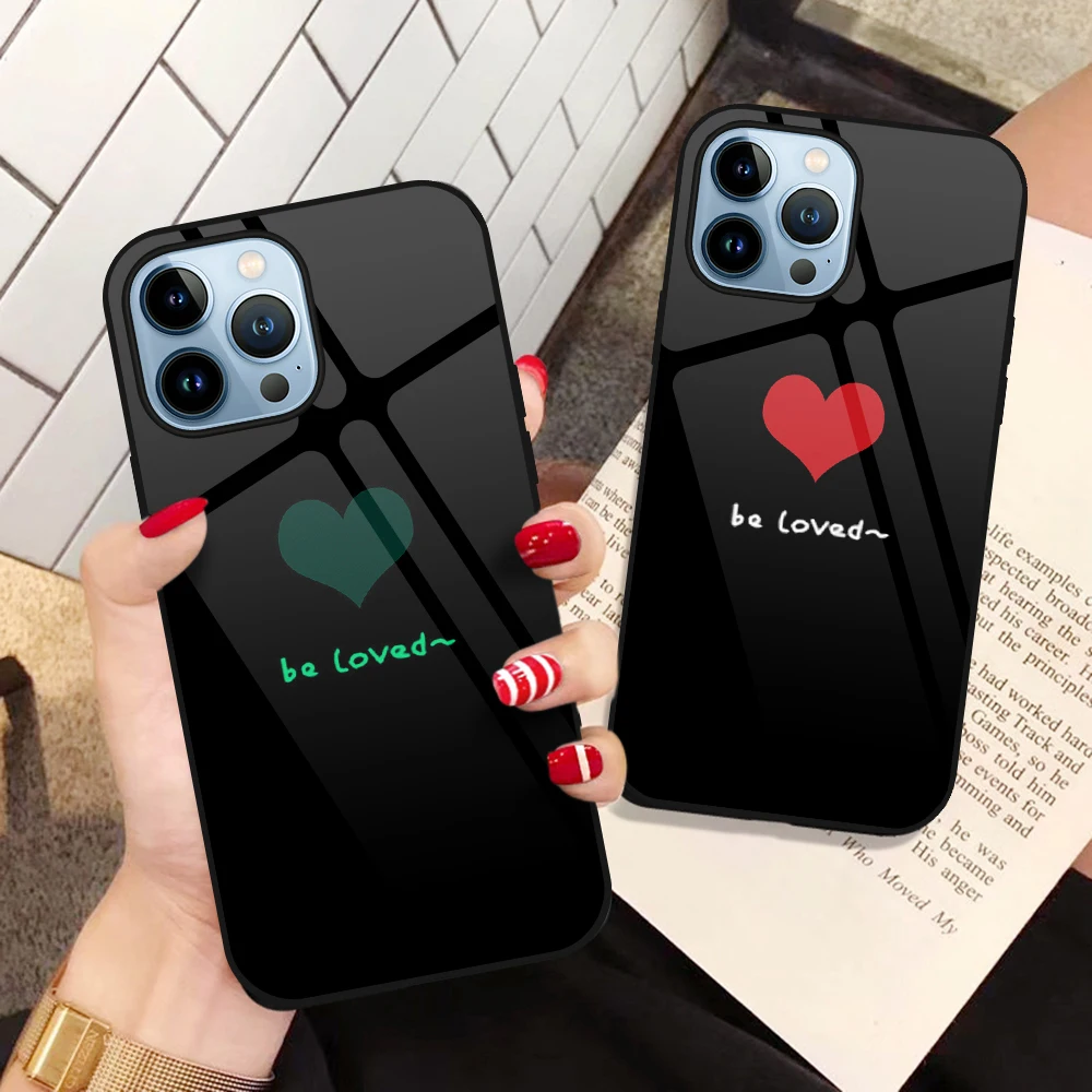 

Luminous Love Heart Phone Case for Iphone 14 13 11 Pro Max 12 Mini XS X XR 6S 7 8 Plus SE 2022 2020 Glass Protection Back Cover