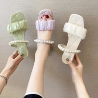 2021 sandals all match female shoe block heels med buckle strap square toe new girls chunky medium high pearl spring beige summe