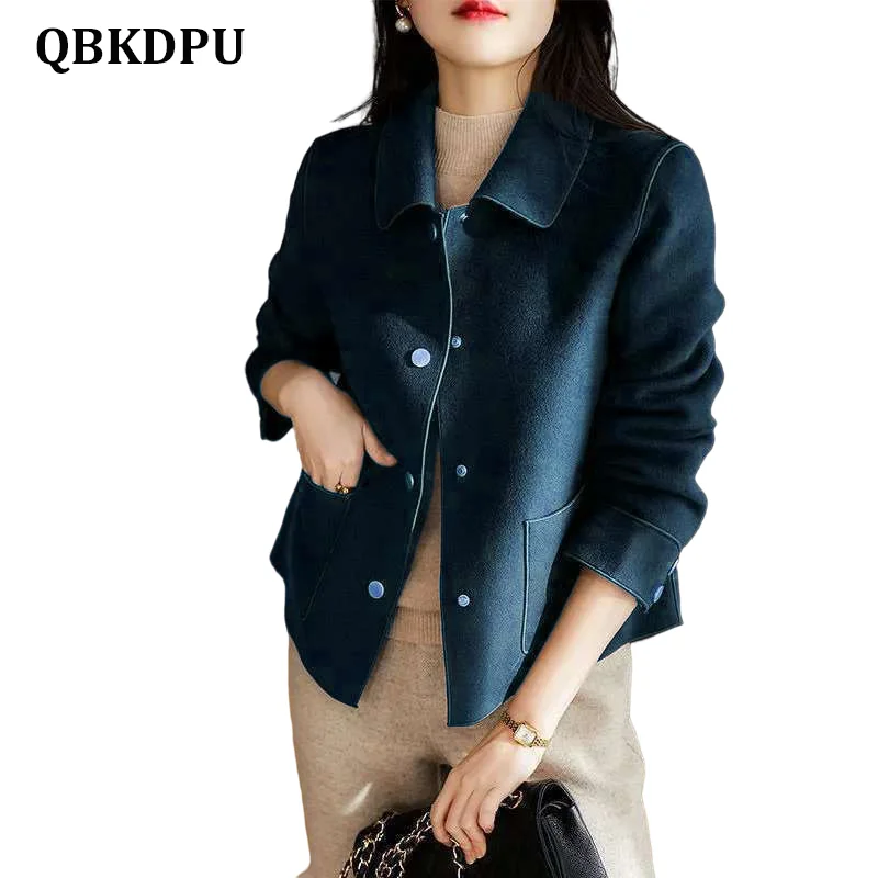 

Woolen Luxury Loose Turn Down Collar Short Jackets Women's Korean Stylish Basic Coats Casual Elegant Vintage Cropped Outwear