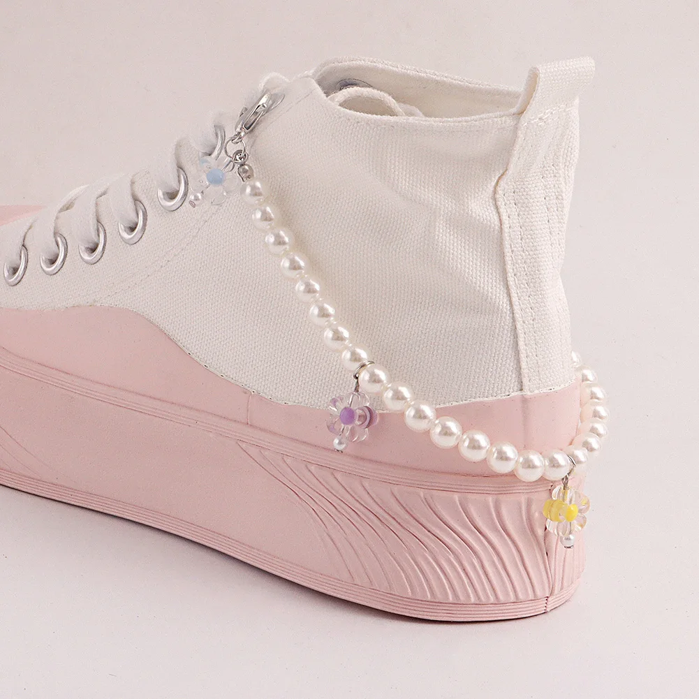 1 PCS Single Layer Pearls Heart Tennis Chain Shoe Buckles Decoration Canvas Board Shoes Accessories Creative Shoe Cute Jewelry