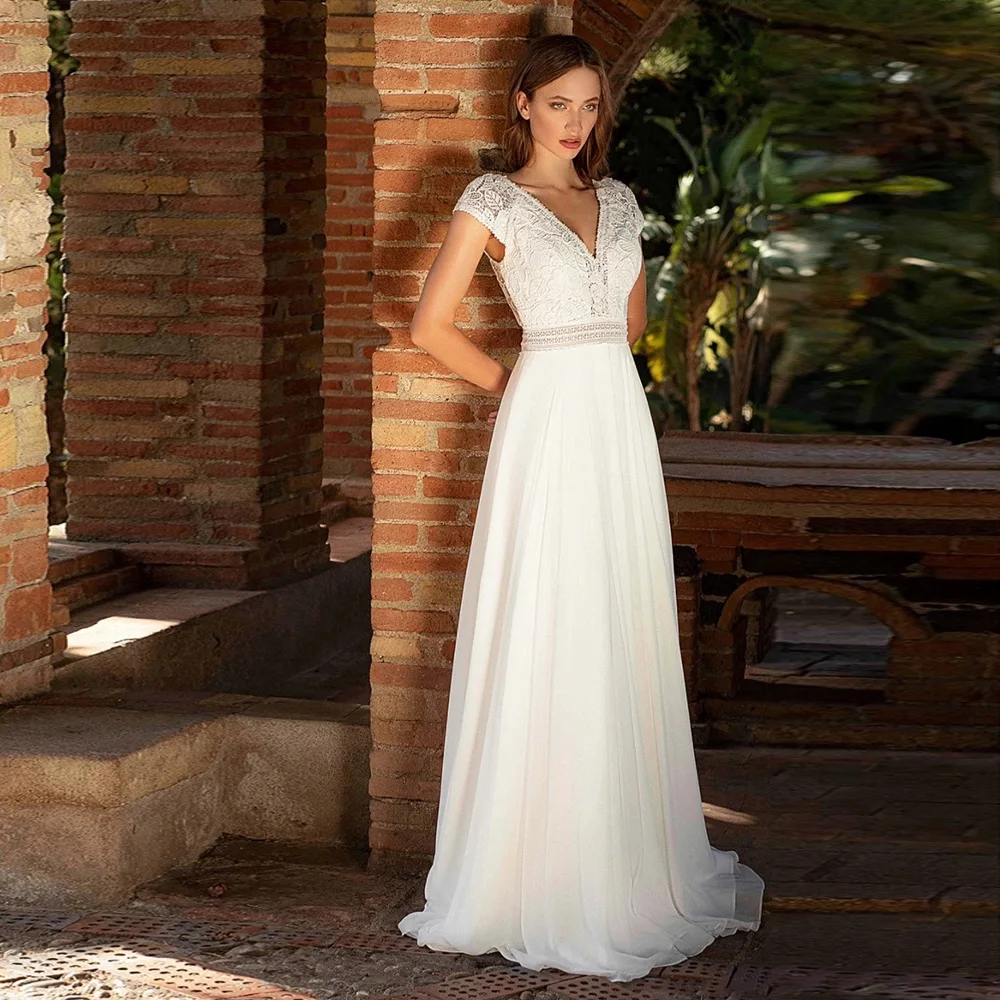 

Chiffon Lace Bridal Dresses Sexy Women's V-Neck Sleeveless Princess Formal Beach Wedding Welcome Guests Gowns Robe 2023 Vestidos