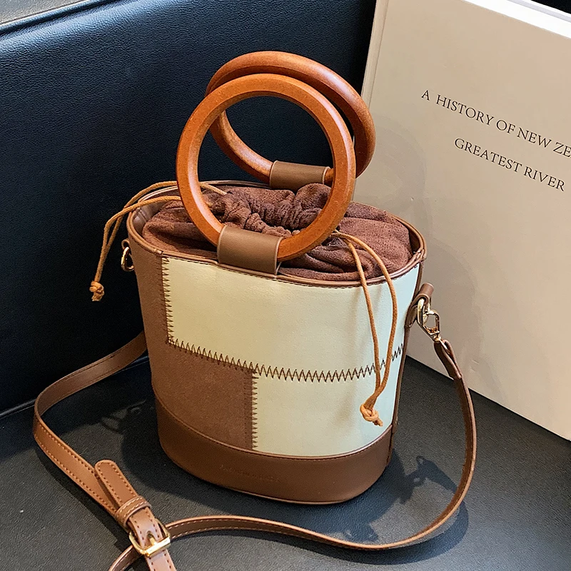 

Vintage Matte PU Leather Designer Bucket Handbags for Women High Quality Shoulder Bags Ladies Crossbody Totes Shopping Bag