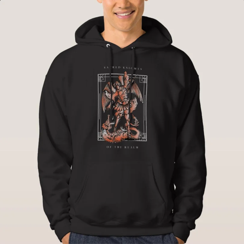 

Sacred Knight of The Realm St Michael The Archangel Hoodie 100% Cotton Comfortable Casual Mens Fashion Streetwear Sweatshirt