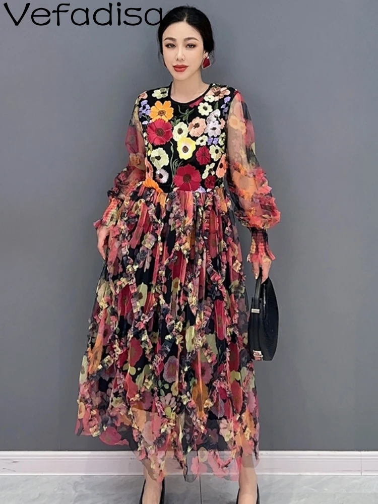 

Vefadisa 2023 Summer New Women Loose Waist Shrinking Splicing Mesh Slim Sunscreen Dress Personalized Girl Fashion Dress ZY1599