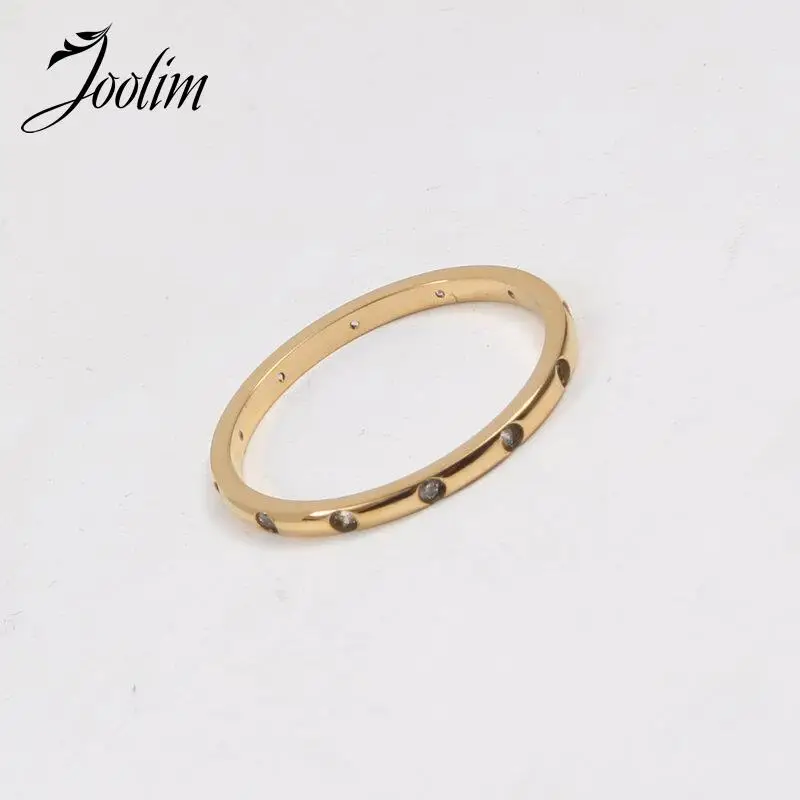 

Joolim Jewelry High End PVD Wholesale Fashion Tarnish Free Simple Thin Drill Stainless Steel Rings For Women