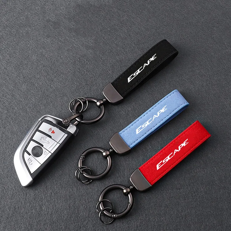 

360 Degree Rotating Horseshoe Buckle Car Key Chain Rings Metal Leather Keychain For Ford Escape Emblem Accessories