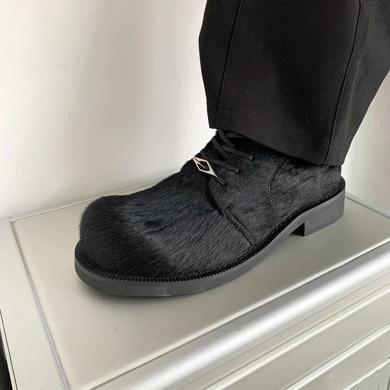 Мужская женская обувь дерби из натуральной кожи с круглым носком ботинки