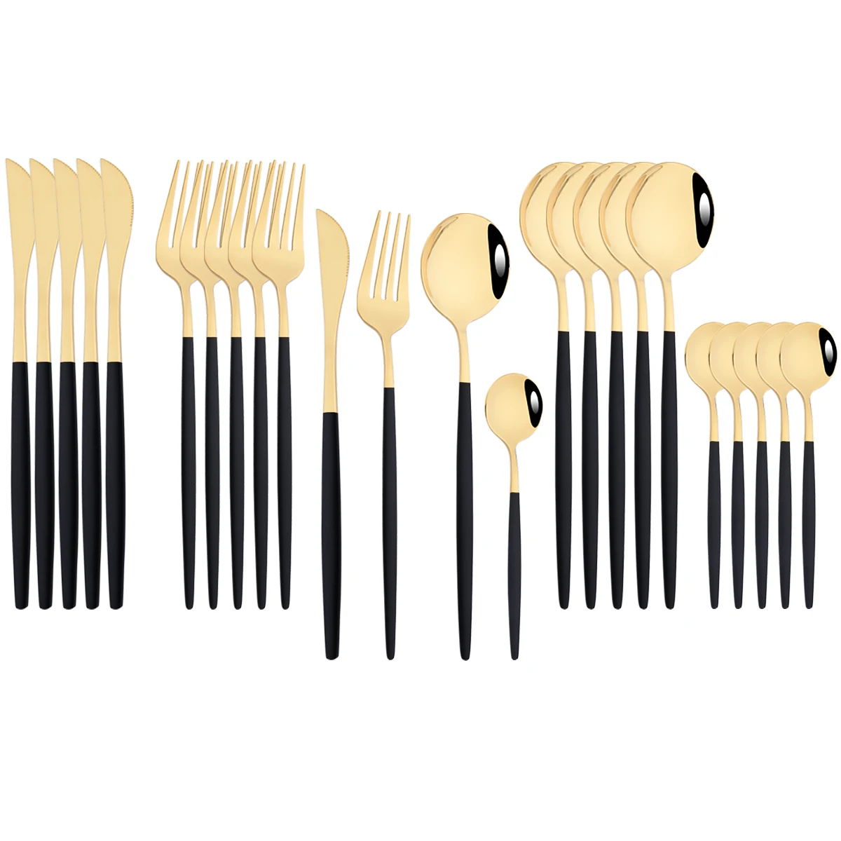 

Набор столовой посуды из нержавеющей стали, комплект из 24 приборов черного и золотого цвета, ножи, вилка, кофейные ложки, столовые приборы