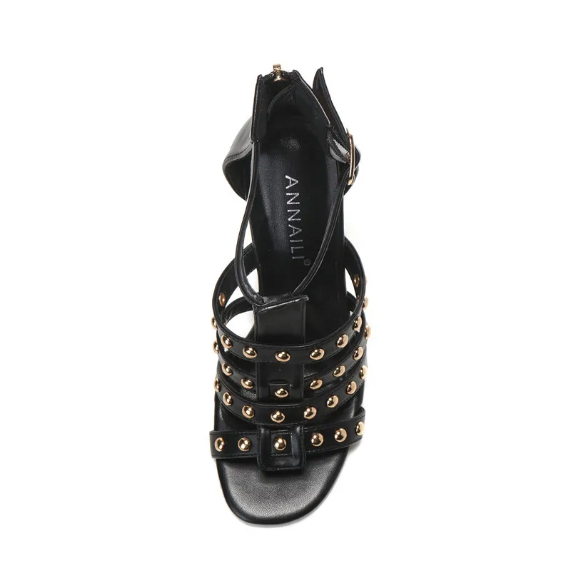 Stiletto Super High Heel Roman Gladiator Sandals Rivets Ankle Strap Balck Pu Peep Toe Sexy Summer Daily Wear Party Casual Shoes